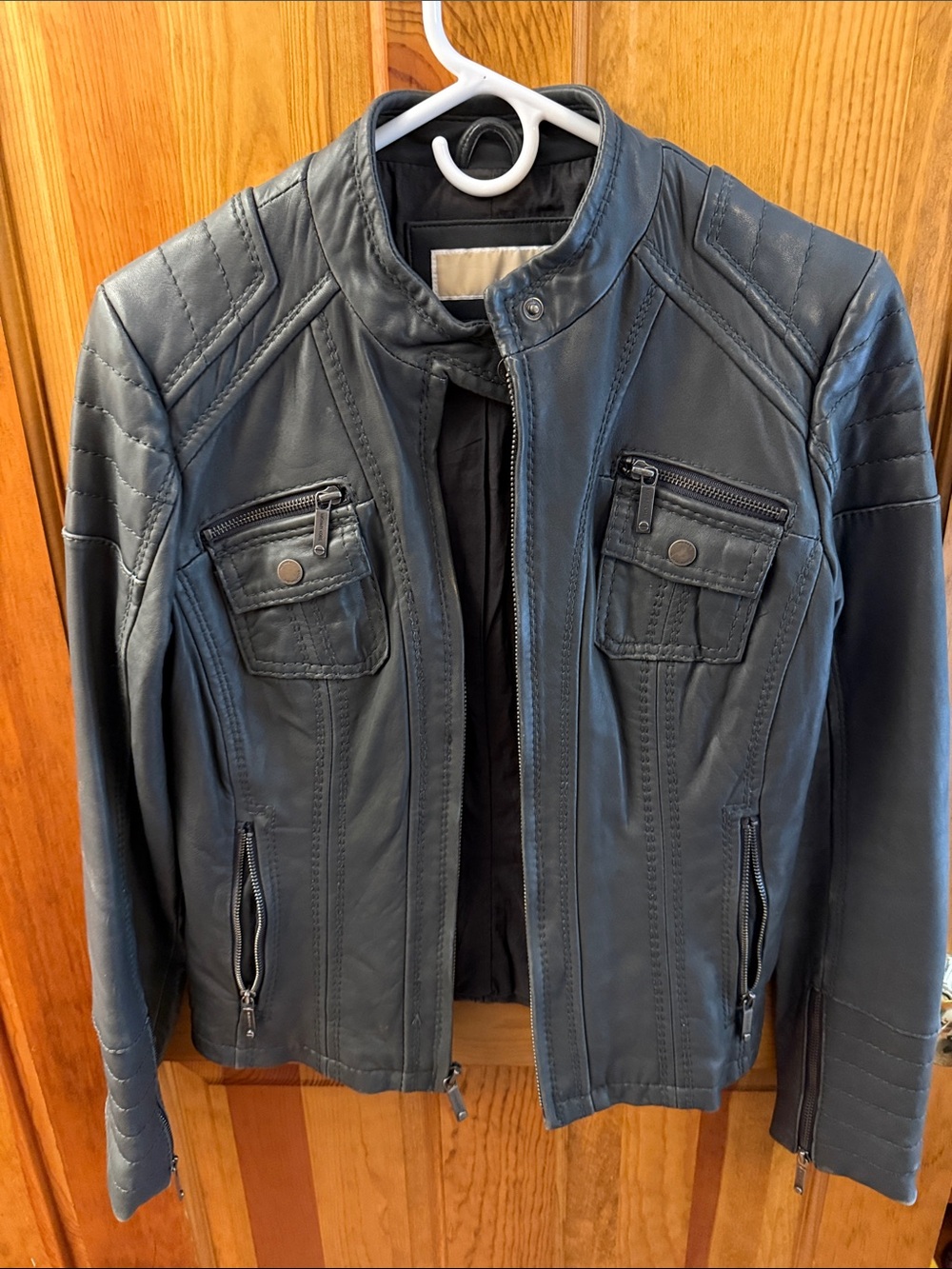 MICHAEL Michael Kors Gray Leather Quilted-Detail Bomber Jacket